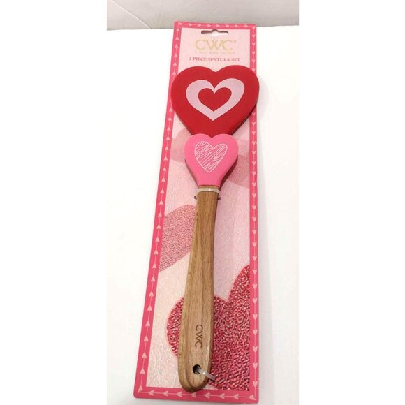 CWC Heart Themed 2 Piece Spatula Set Red And Pink Hearts Cook with Color NEW - Picture 1 of 3
